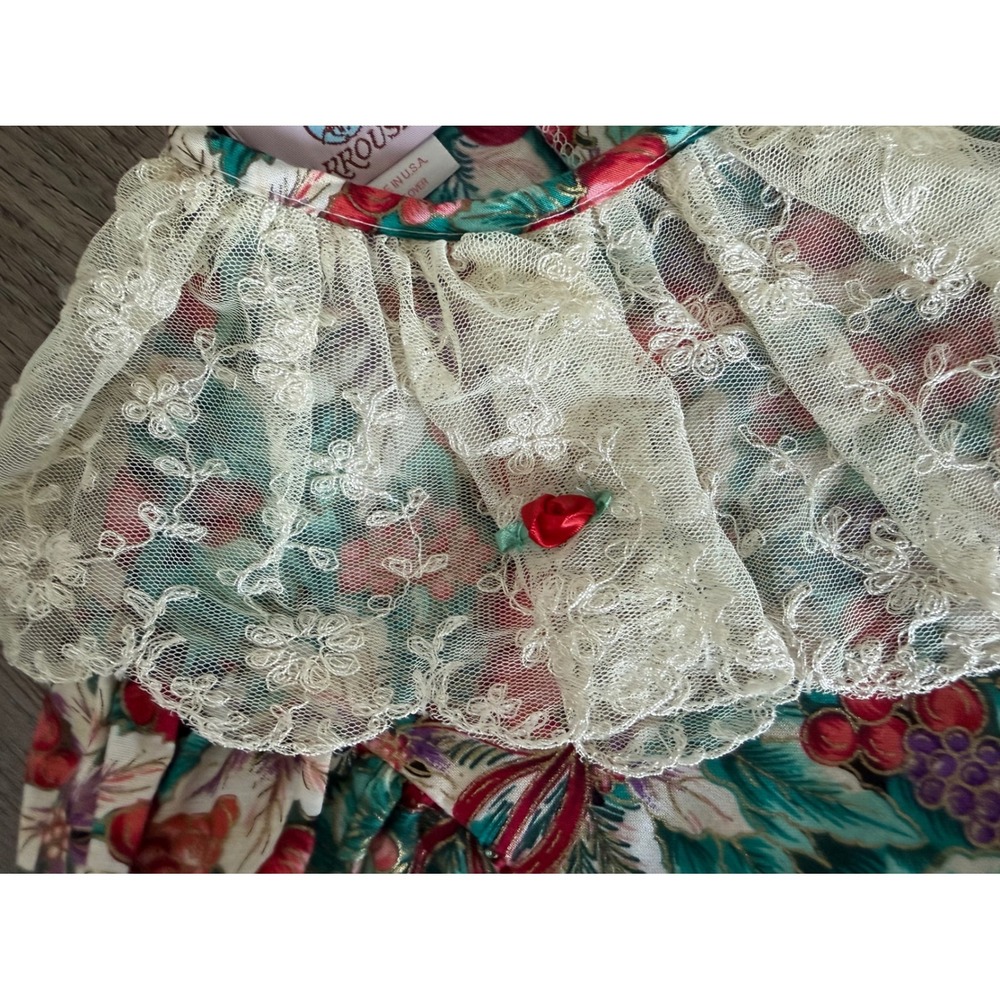 Vintage Carrousel Girls Size 10 Christmas Dress Made USA Lace Collar Cottagecore - Picture 6 of 16
